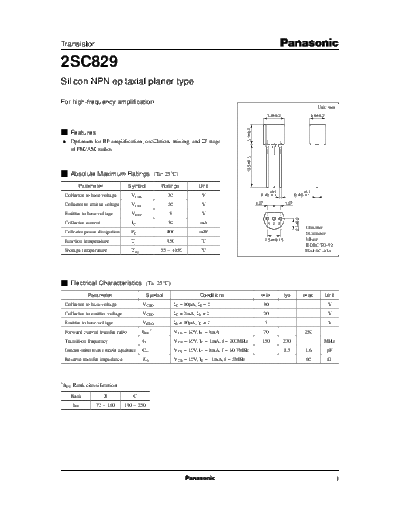 Panasonic 2sc829  . Electronic Components Datasheets Active components Transistors Panasonic 2sc829.pdf