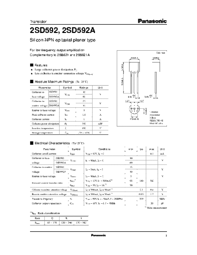 Panasonic 2sd592  . Electronic Components Datasheets Active components Transistors Panasonic 2sd592.pdf