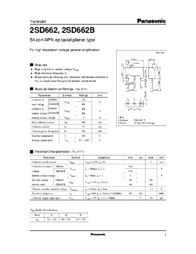 . Electronic Components Datasheets 2sd662  . Electronic Components Datasheets Active components Transistors Panasonic 2sd662.pdf