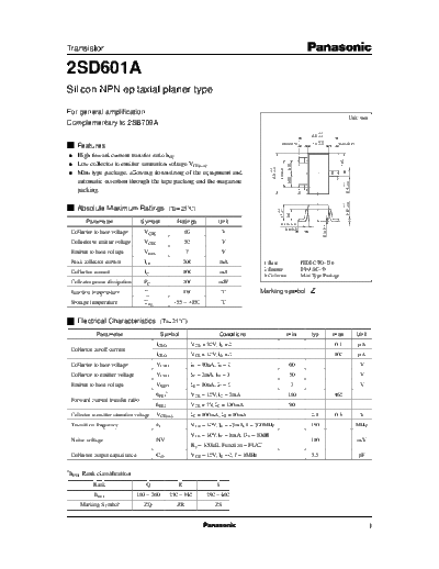 . Electronic Components Datasheets 2sd601  . Electronic Components Datasheets Active components Transistors Panasonic 2sd601.pdf