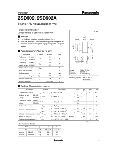 Panasonic 2sd602  . Electronic Components Datasheets Active components Transistors Panasonic 2sd602.pdf