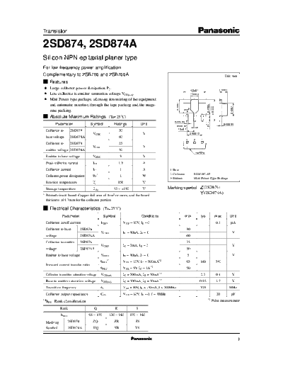 Panasonic 2sd874  . Electronic Components Datasheets Active components Transistors Panasonic 2sd874.pdf