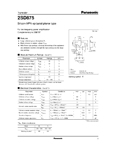 Panasonic 2sd875  . Electronic Components Datasheets Active components Transistors Panasonic 2sd875.pdf