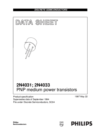 . Electronic Components Datasheets 2n4031 2n4033  . Electronic Components Datasheets Active components Transistors Philips 2n4031_2n4033.pdf