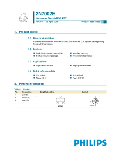 Philips 2n7002e  . Electronic Components Datasheets Active components Transistors Philips 2n7002e.pdf