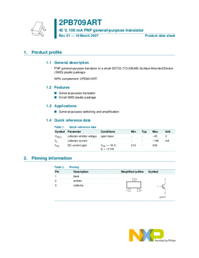 Philips 2pb709art  . Electronic Components Datasheets Active components Transistors Philips 2pb709art.pdf