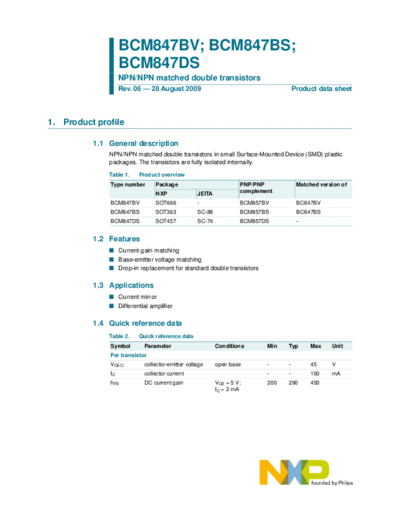 Philips bcm847bv bs ds  . Electronic Components Datasheets Active components Transistors Philips bcm847bv_bs_ds.pdf