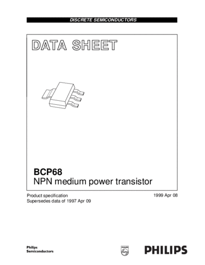 Philips bcp68 3  . Electronic Components Datasheets Active components Transistors Philips bcp68_3.pdf