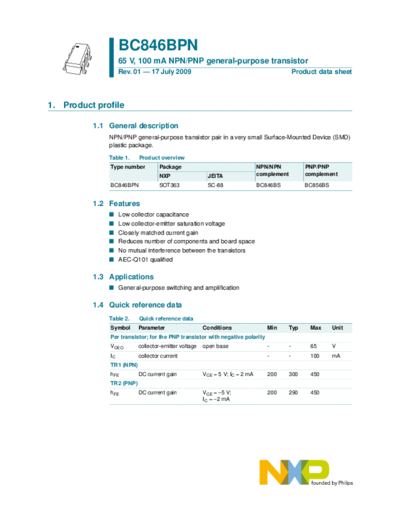 Philips bc846bpn  . Electronic Components Datasheets Active components Transistors Philips bc846bpn.pdf