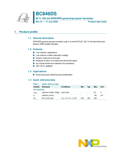 Philips bc846ds  . Electronic Components Datasheets Active components Transistors Philips bc846ds.pdf