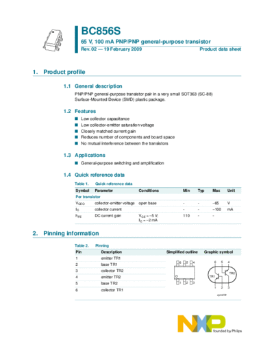 Philips bc856s  . Electronic Components Datasheets Active components Transistors Philips bc856s.pdf