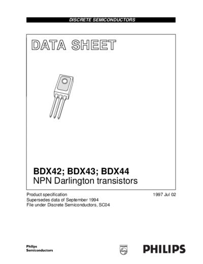 . Electronic Components Datasheets bdx42 bdx43 bdx44  . Electronic Components Datasheets Active components Transistors Philips bdx42_bdx43_bdx44.pdf