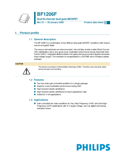 Philips bf1206f  . Electronic Components Datasheets Active components Transistors Philips bf1206f.pdf