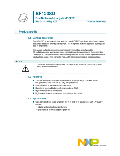 Philips bf1208d  . Electronic Components Datasheets Active components Transistors Philips bf1208d.pdf