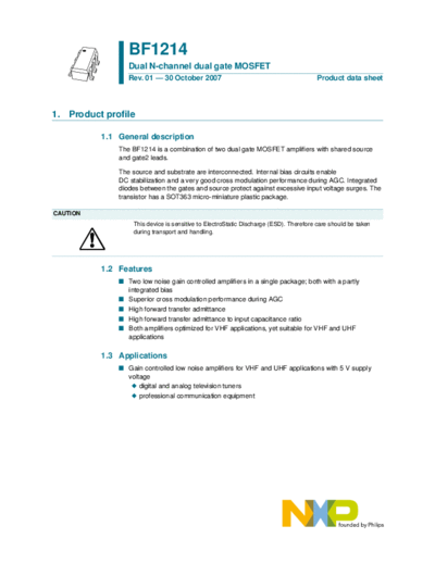 Philips bf1214  . Electronic Components Datasheets Active components Transistors Philips bf1214.pdf