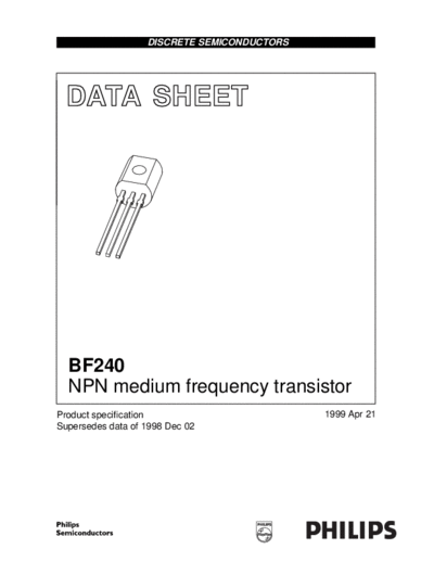 Philips bf240  . Electronic Components Datasheets Active components Transistors Philips bf240.pdf