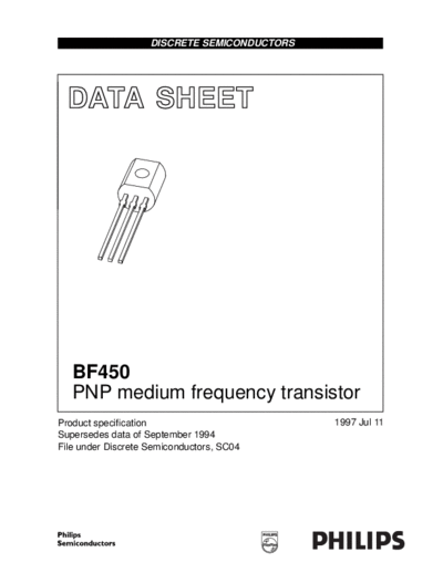 Philips bf450  . Electronic Components Datasheets Active components Transistors Philips bf450.pdf