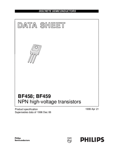 Philips bf458 bf459  . Electronic Components Datasheets Active components Transistors Philips bf458_bf459.pdf