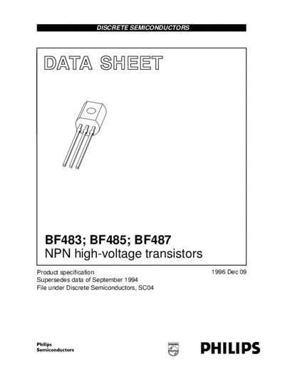 Philips bf483 bf485 bf487  . Electronic Components Datasheets Active components Transistors Philips bf483_bf485_bf487.pdf