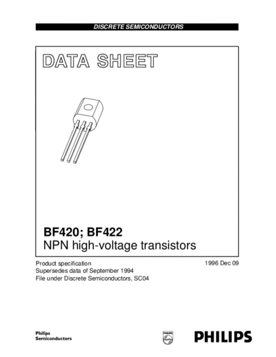 Philips bf420 bf422 1  . Electronic Components Datasheets Active components Transistors Philips bf420_bf422_1.pdf