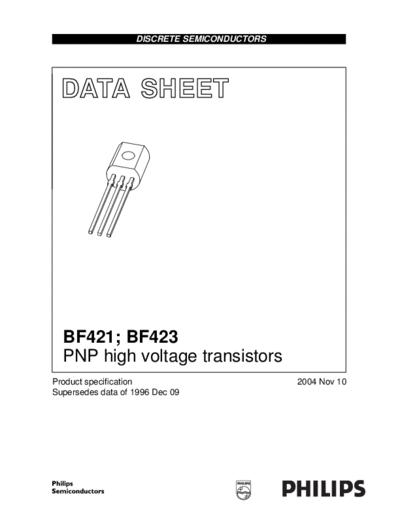 . Electronic Components Datasheets bf421 bf423 2  . Electronic Components Datasheets Active components Transistors Philips bf421_bf423_2.pdf