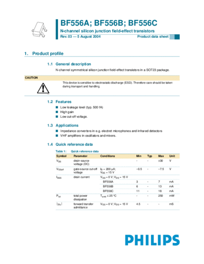 Philips bf556a bf556b bf556c  . Electronic Components Datasheets Active components Transistors Philips bf556a_bf556b_bf556c.pdf