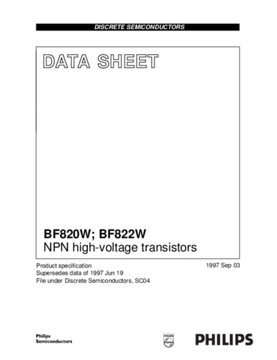 Philips bf820w bf822w  . Electronic Components Datasheets Active components Transistors Philips bf820w_bf822w.pdf