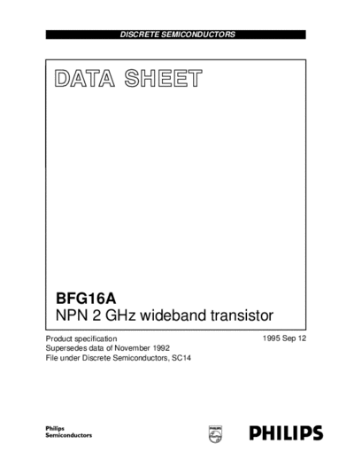 Philips bfg16a  . Electronic Components Datasheets Active components Transistors Philips bfg16a.pdf