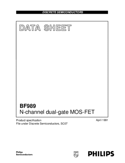 Philips bf989  . Electronic Components Datasheets Active components Transistors Philips bf989.pdf