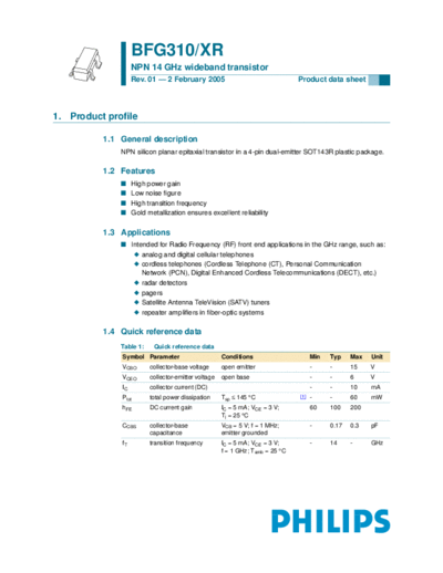 Philips bfg310 xr  . Electronic Components Datasheets Active components Transistors Philips bfg310_xr.pdf