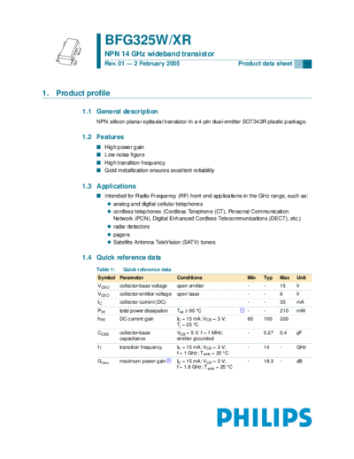 Philips bfg325w xr  . Electronic Components Datasheets Active components Transistors Philips bfg325w_xr.pdf