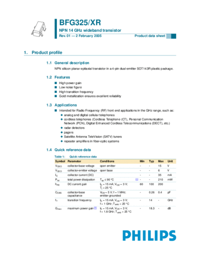 Philips bfg325 xr  . Electronic Components Datasheets Active components Transistors Philips bfg325_xr.pdf