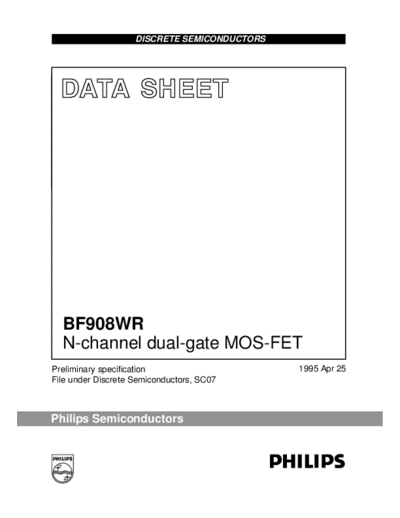 Philips bf908wr 1  . Electronic Components Datasheets Active components Transistors Philips bf908wr_1.pdf