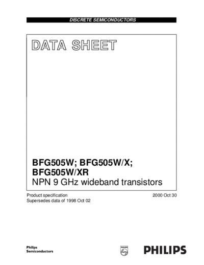Philips bfg505w bfg505wx bfg505wxr 4  . Electronic Components Datasheets Active components Transistors Philips bfg505w_bfg505wx_bfg505wxr_4.pdf