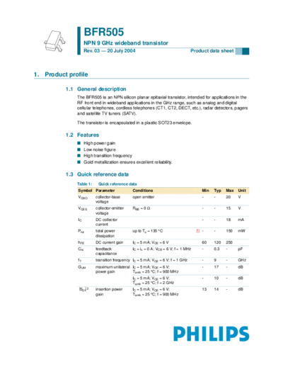 Philips bfr505  . Electronic Components Datasheets Active components Transistors Philips bfr505.pdf