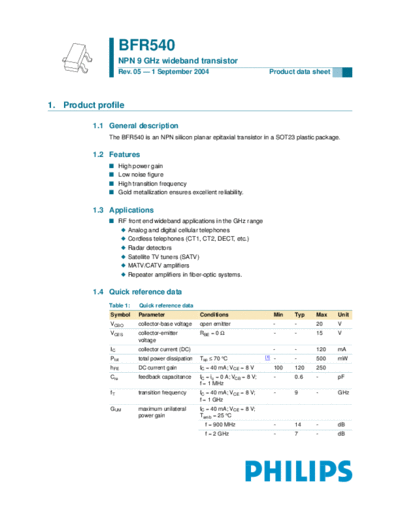 Philips bfr540  . Electronic Components Datasheets Active components Transistors Philips bfr540.pdf