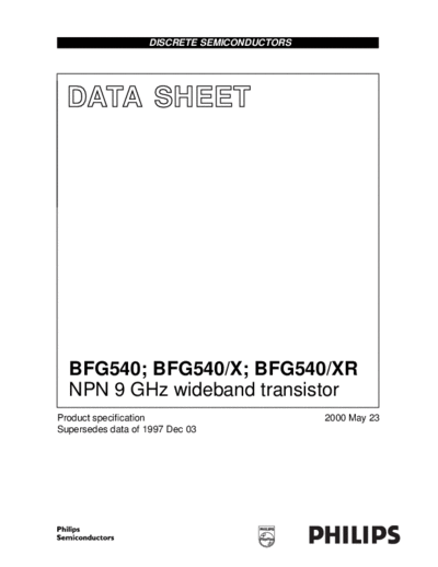 Philips bfg540 bfg540x bfg540xr 4  . Electronic Components Datasheets Active components Transistors Philips bfg540_bfg540x_bfg540xr_4.pdf