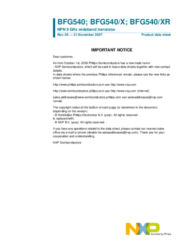 Philips bfg540 x xr n  . Electronic Components Datasheets Active components Transistors Philips bfg540_x_xr_n.pdf