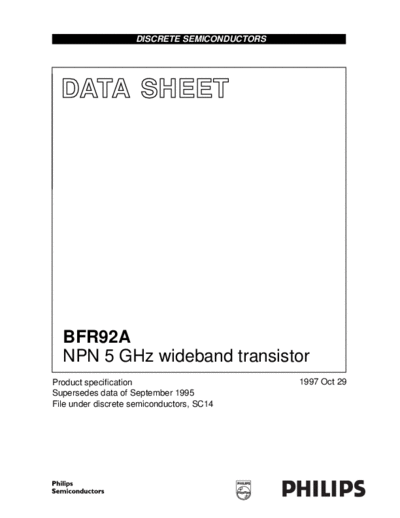 . Electronic Components Datasheets bfr92a 2  . Electronic Components Datasheets Active components Transistors Philips bfr92a_2.pdf