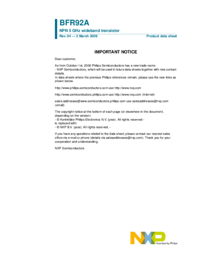 Philips bfr92a n  . Electronic Components Datasheets Active components Transistors Philips bfr92a_n.pdf