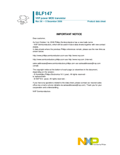 Philips blf147 n  . Electronic Components Datasheets Active components Transistors Philips blf147_n.pdf