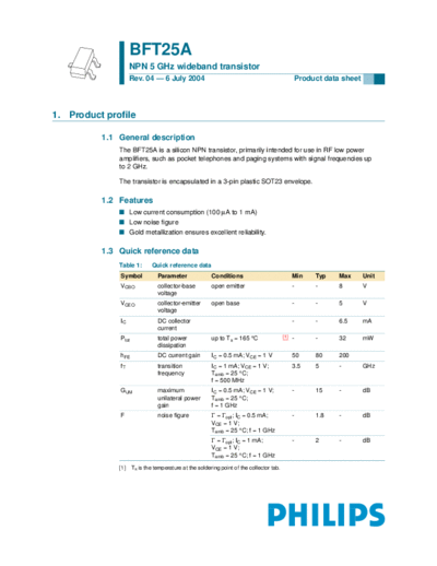 Philips bft25a  . Electronic Components Datasheets Active components Transistors Philips bft25a.pdf