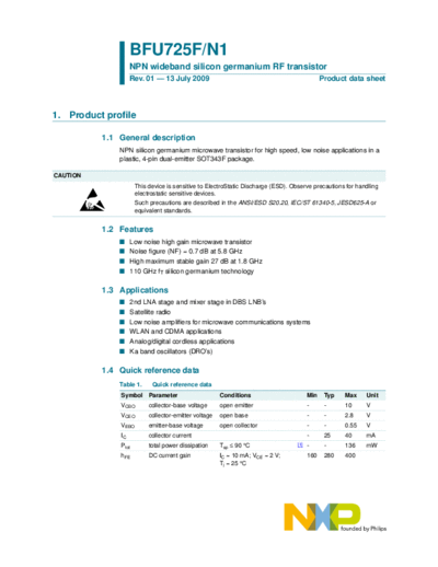 Philips bfu725f n1  . Electronic Components Datasheets Active components Transistors Philips bfu725f_n1.pdf