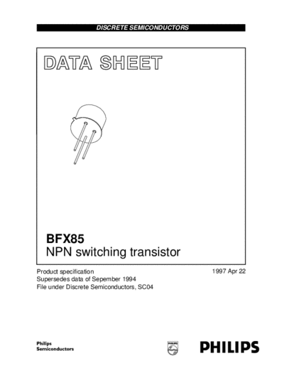Philips bfx85 cnv 2  . Electronic Components Datasheets Active components Transistors Philips bfx85_cnv_2.pdf