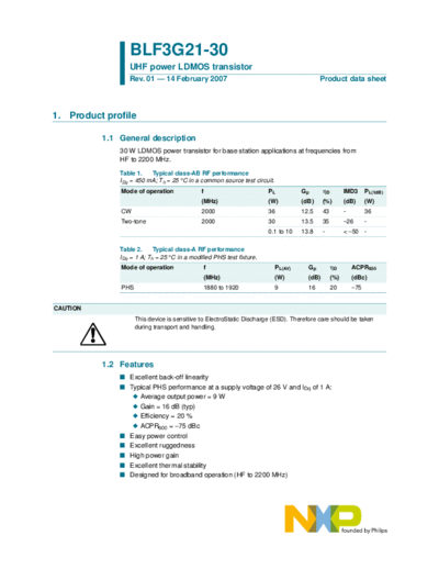 Philips blf3g21-30  . Electronic Components Datasheets Active components Transistors Philips blf3g21-30.pdf