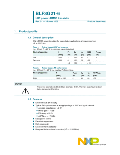 Philips blf3g21-6  . Electronic Components Datasheets Active components Transistors Philips blf3g21-6.pdf