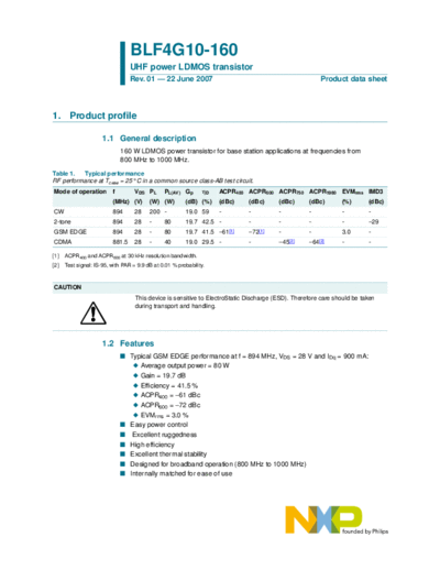 Philips blf4g10-160  . Electronic Components Datasheets Active components Transistors Philips blf4g10-160.pdf