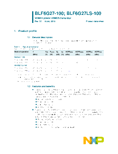 Philips blf6g27-100 blf6g27ls-100  . Electronic Components Datasheets Active components Transistors Philips blf6g27-100_blf6g27ls-100.pdf