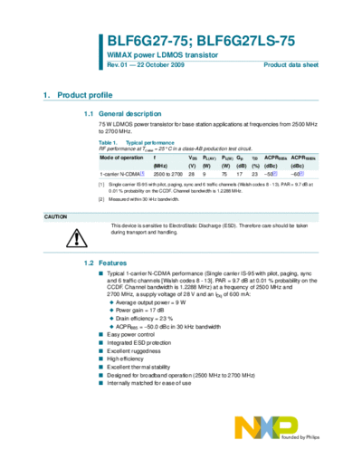 Philips blf6g27-75 6g27ls-75  . Electronic Components Datasheets Active components Transistors Philips blf6g27-75_6g27ls-75.pdf