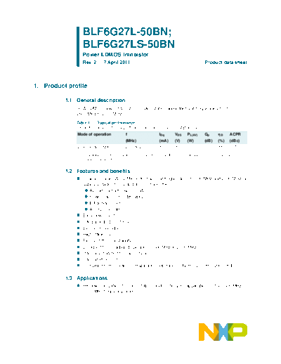 Philips blf6g27l-50bn blf6g27ls-50bn  . Electronic Components Datasheets Active components Transistors Philips blf6g27l-50bn_blf6g27ls-50bn.pdf